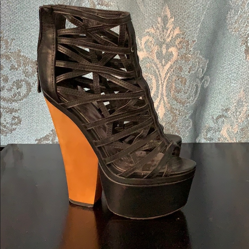 Bebe Black Wedge Heels